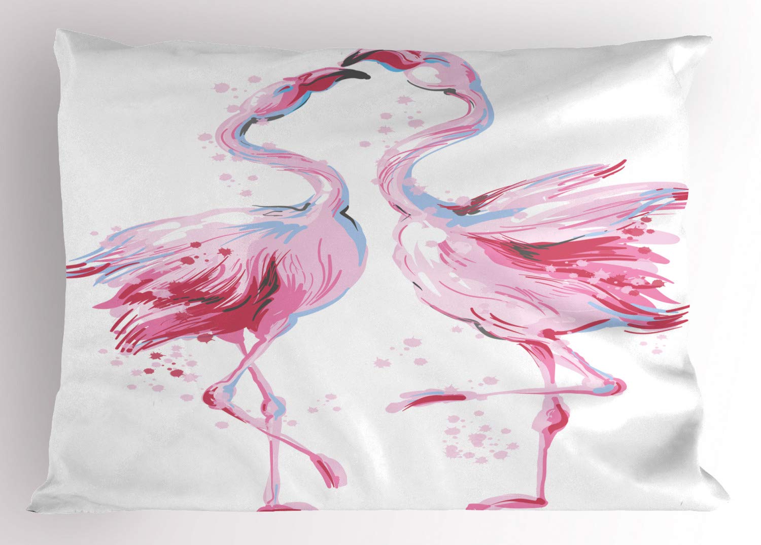 Lunarable Watercolor Pillow Sham, Watercolor Illustration Of 2 Flamingos, Decorative Standard Size Printed Pillowcase, 26 X 20,
