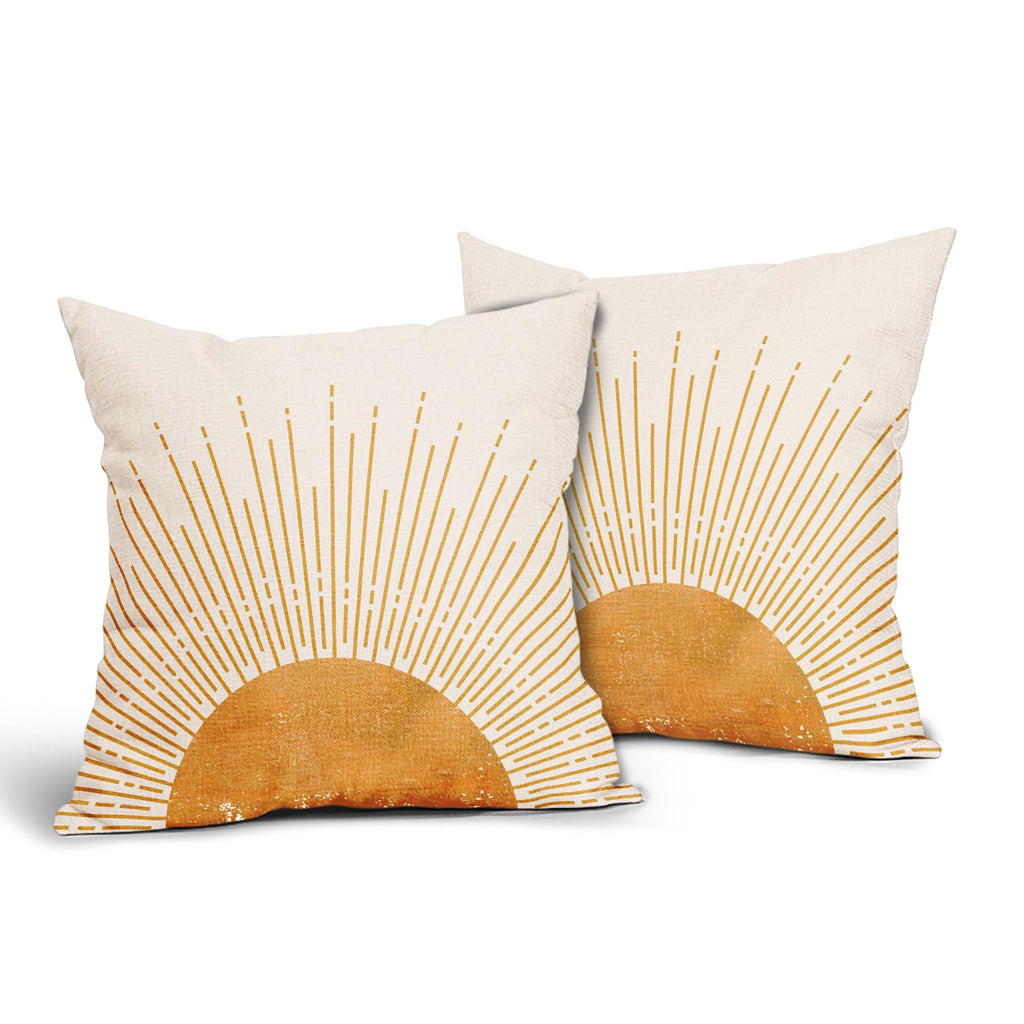 Sun Sunrise Sunshine Pillow Covers 20X20 Inch Sunset Boho Abstract Couch Pillow Cases Mustard Yellow Bohemian Throw Pillows Set