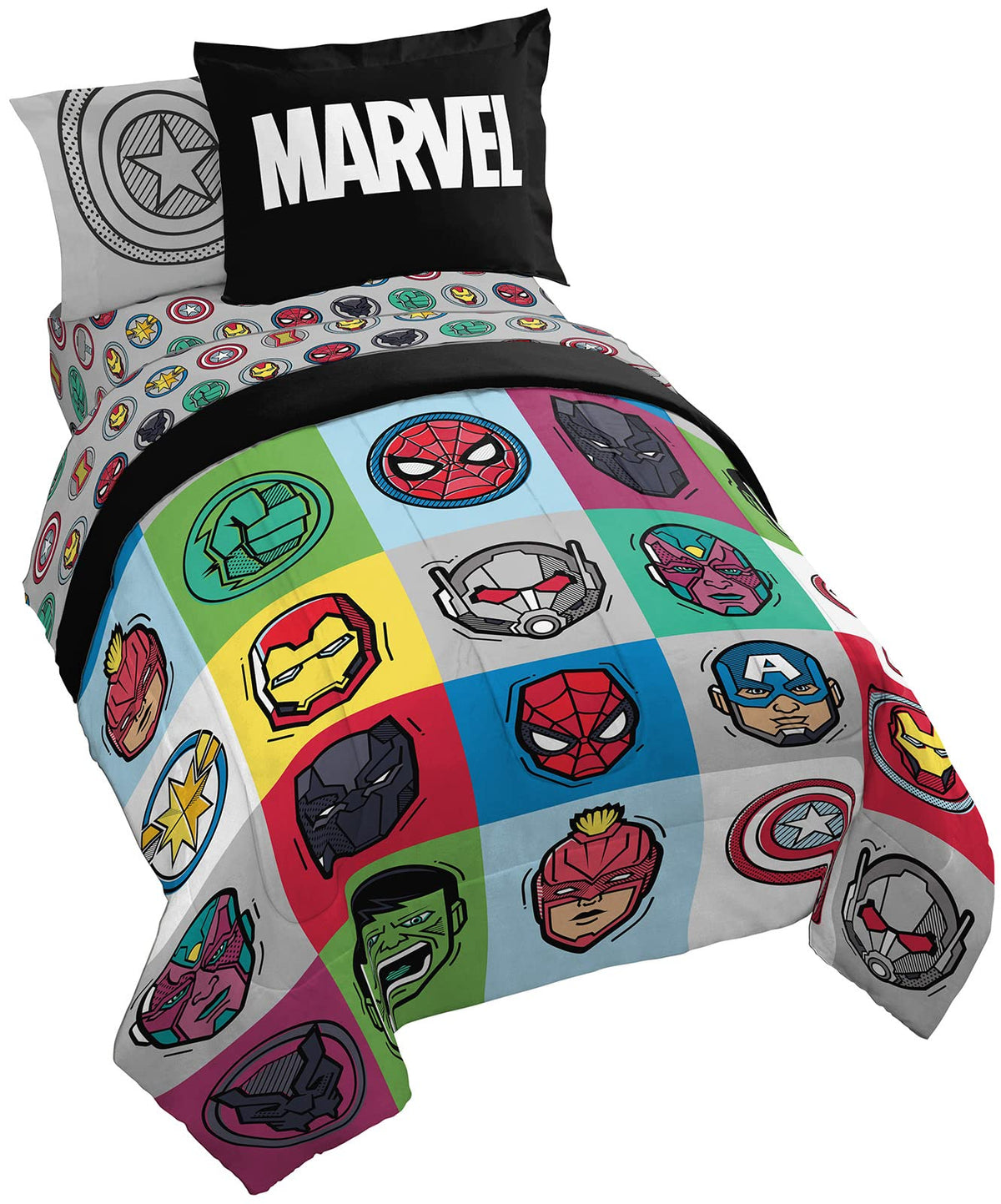 Jay Franco Marvel Avengers Pop 5 Piece Twin Size Bed Set - Includes Comforter & Sheet Set - Super Soft Fade Resistant Microfiber