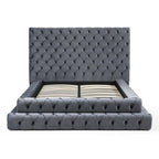 Better Home Products Eleonora Velvet King Bed - Luxurious Upholstered Design with Deep Button Tufting in Gray (Gray, King)