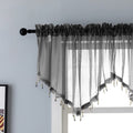 Pearage Beaded Sheer Triangle Valance Curtains For Living Room,Rod Pocket Farmhouse Window Valance, Bead Trim Tassel Voile Sheer