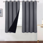 LEMOMO 100% Blackout Curtains 52 x 63 Inch/Grey Curtains 2 Panels with Black Lining Room Darkening Thermal Insulated Bedroom Cur