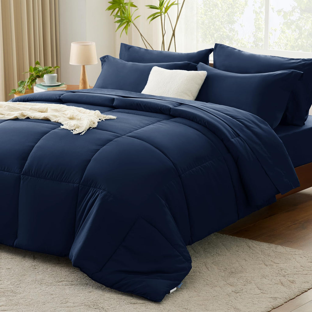 Cozylux Blue Comforter Set King 7 Pieces Bed In A Bag Navy Blue King Size Comforter Sets King Bedding Set For All Season With Comforter, Flat Sheets, Fitted Sheet, Pillowcases & Shams