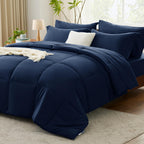 Cozylux Navy Blue Comforter Set Queen 7 Pieces Bed In A Bag Navy Blue Bedding Sets Complete Bed Set For All Season With Comforter, Flat Sheets, Fitted Sheet, Pillowcases & Shams