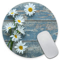 Amcove Custom Mouse Pad Floral Round Mousepad Daisy Flowers On Old Wooden Office Decor For Women Desk Accessories Yellow Flowers