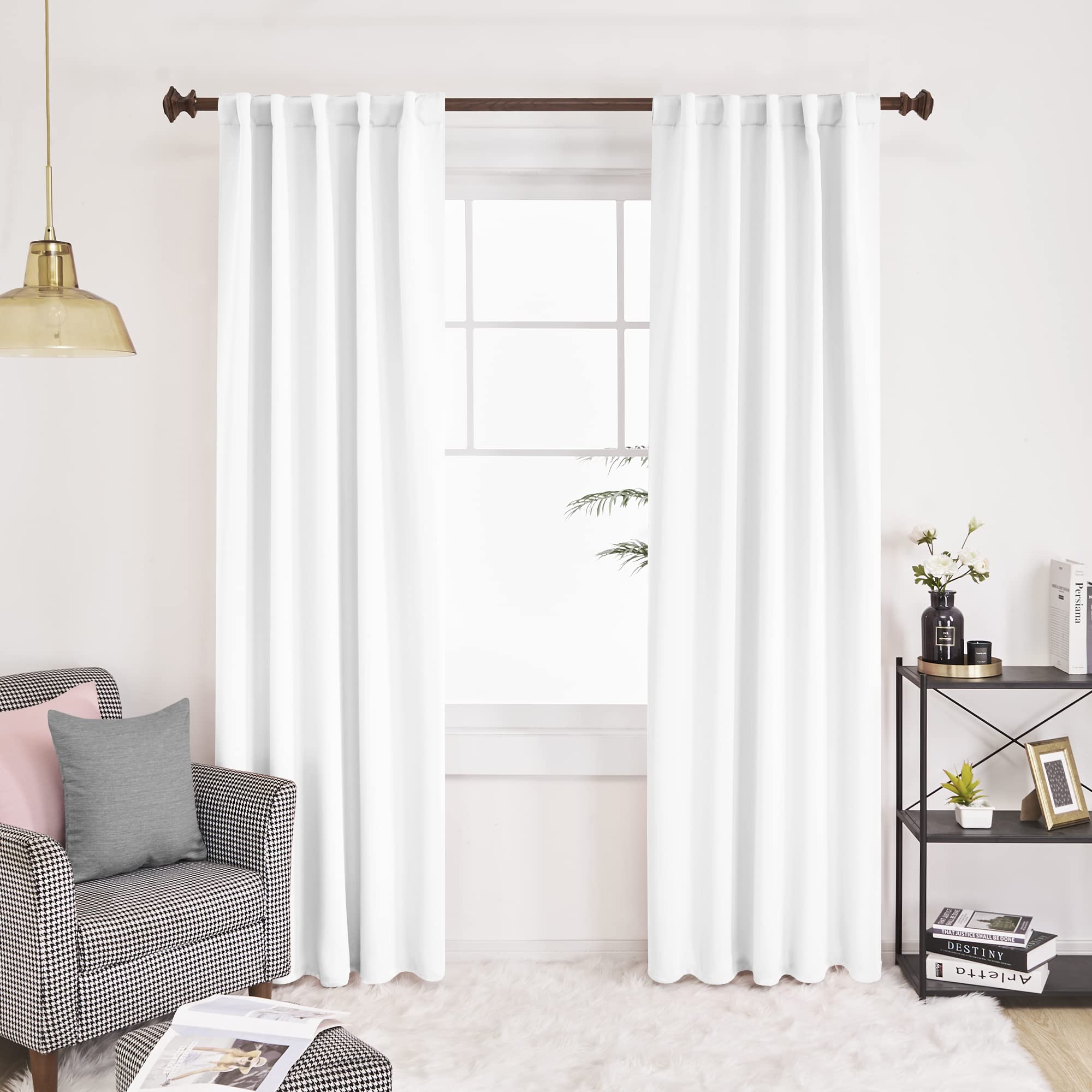 Deconovo Long Semi Blackout Curtains - Back Tab And Rod Pocket 50% Light Blocking Curtain Drapes For Hall Room, 42X108 Inch, White, 2 Panels