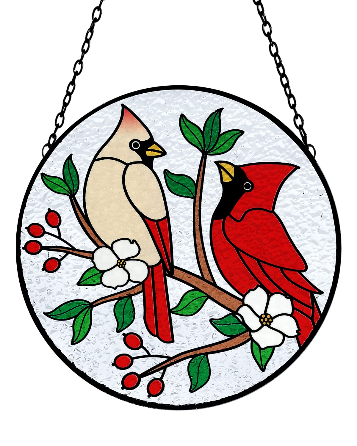 Tuitessine Cardinal Stained Glass Suncatcher Red Bird Sun Catcher Cardinal Glass Wall Window Hanging Ornament Hand-Painted Glass