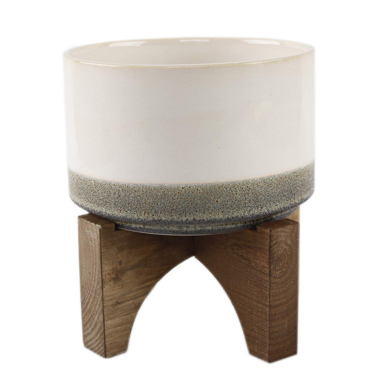 Flora Bunda Mid Century 7 Inch Lava Ceramic On Wood Stand, Grey
