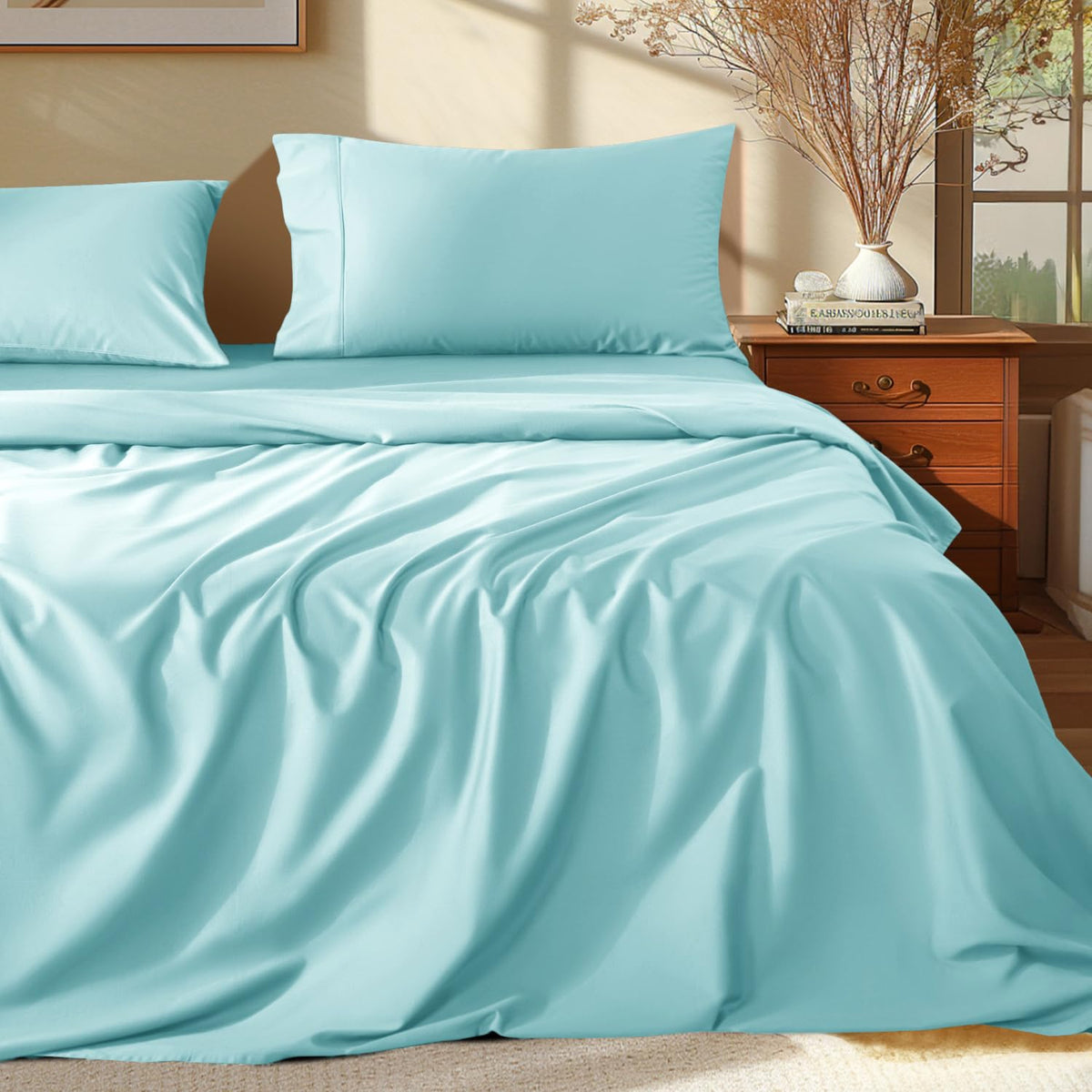 Shilucheng 100% Egyptian Cotton Queen Size Sheets Set - 1000 Thread Count,Luxury Cotton Bed Sheets,Breathable & Cooling Bedding