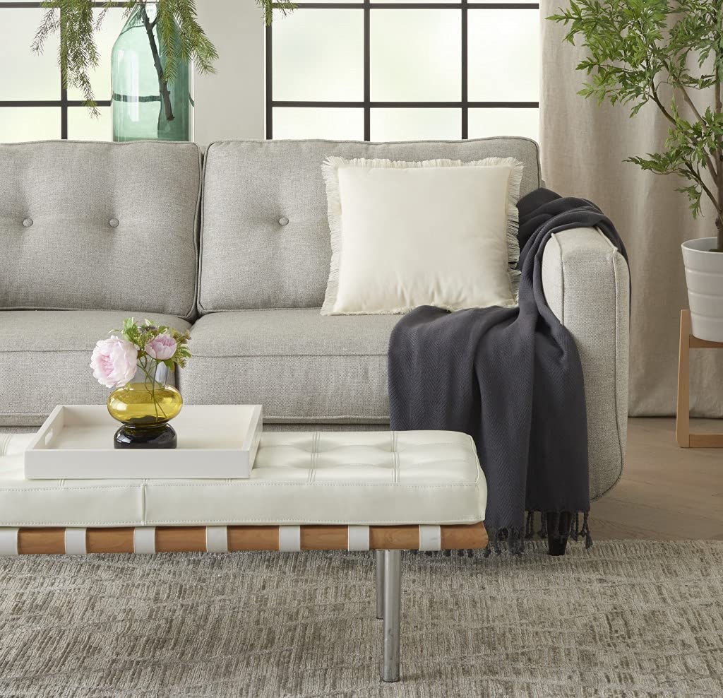 HomeRoots 100% Cotton Solid Ivory Contemporary Throw Pillow