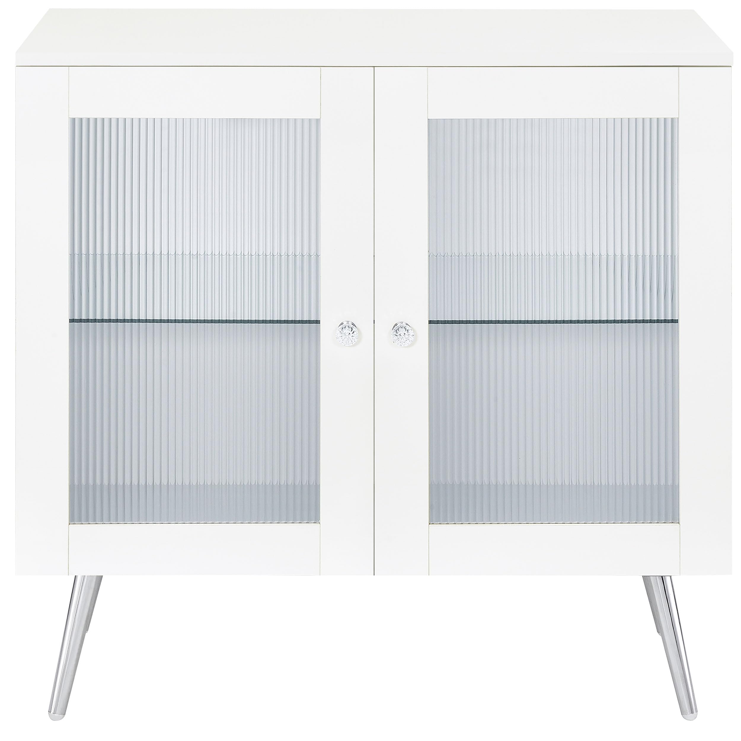 Coaster Home Furnishings Nieta 2-Tier Accent Cabinet with Glass Shelf White High Gloss and Chrome