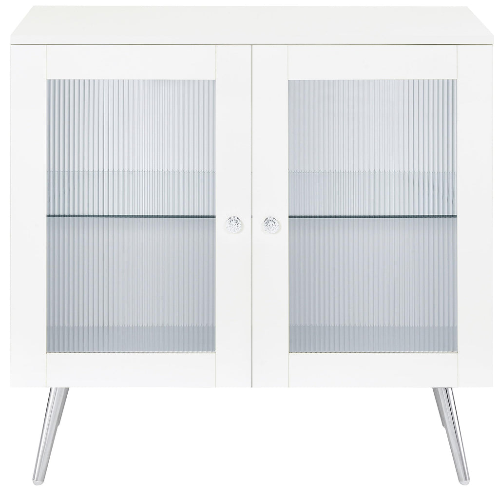 Coaster Home Furnishings Nieta 2-Tier Accent Cabinet with Glass Shelf White High Gloss and Chrome