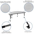Flash Furniture 2 Piece Mobile 60" Circle Wave Collaborative Grey Thermal Laminate Kids Adjustable Activity Table Set