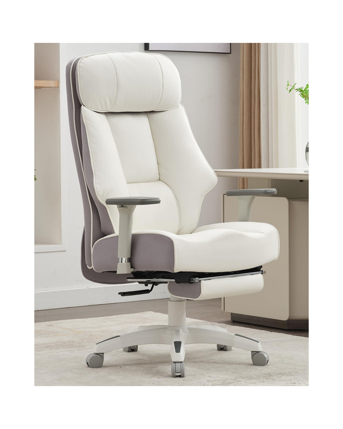 Djwang Big And Tall Office Chair 400Lbs With Foot Rest, High Back Executive Office Chair With Extra-Thick Spring Cushion, Ergono