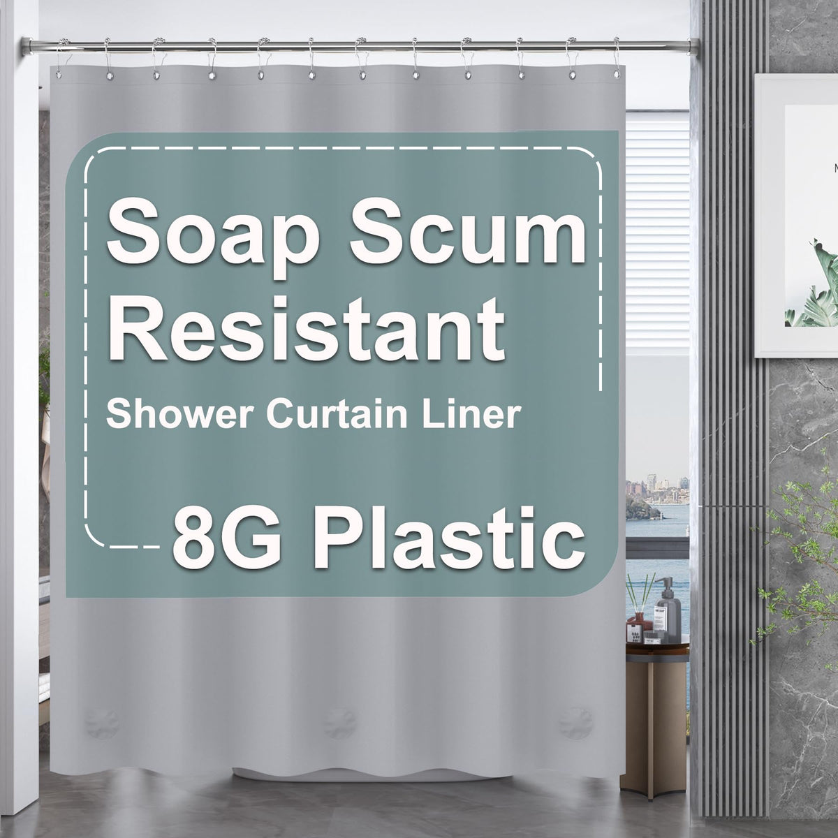 Amazerbath Plastic Shower Curtain, 72 X 72 Inches Peva Heavy Duty Grey Shower Curtain, Waterproof Heavy Weight Thick Bathroom Cu