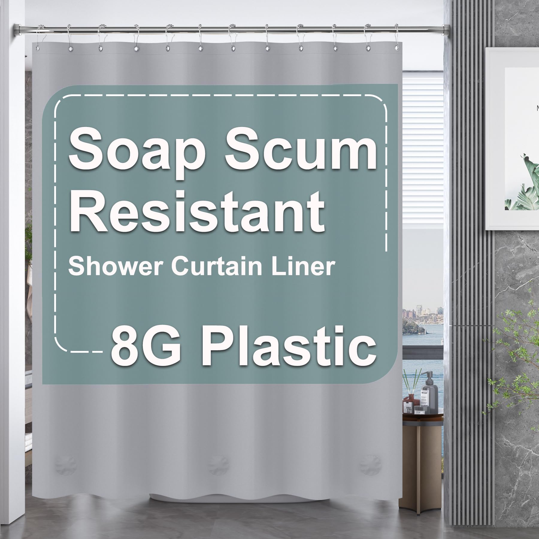 Amazerbath Plastic Shower Curtain, 72 X 72 Inches Peva Heavy Duty Grey Shower Curtain, Waterproof Heavy Weight Thick Bathroom Cu