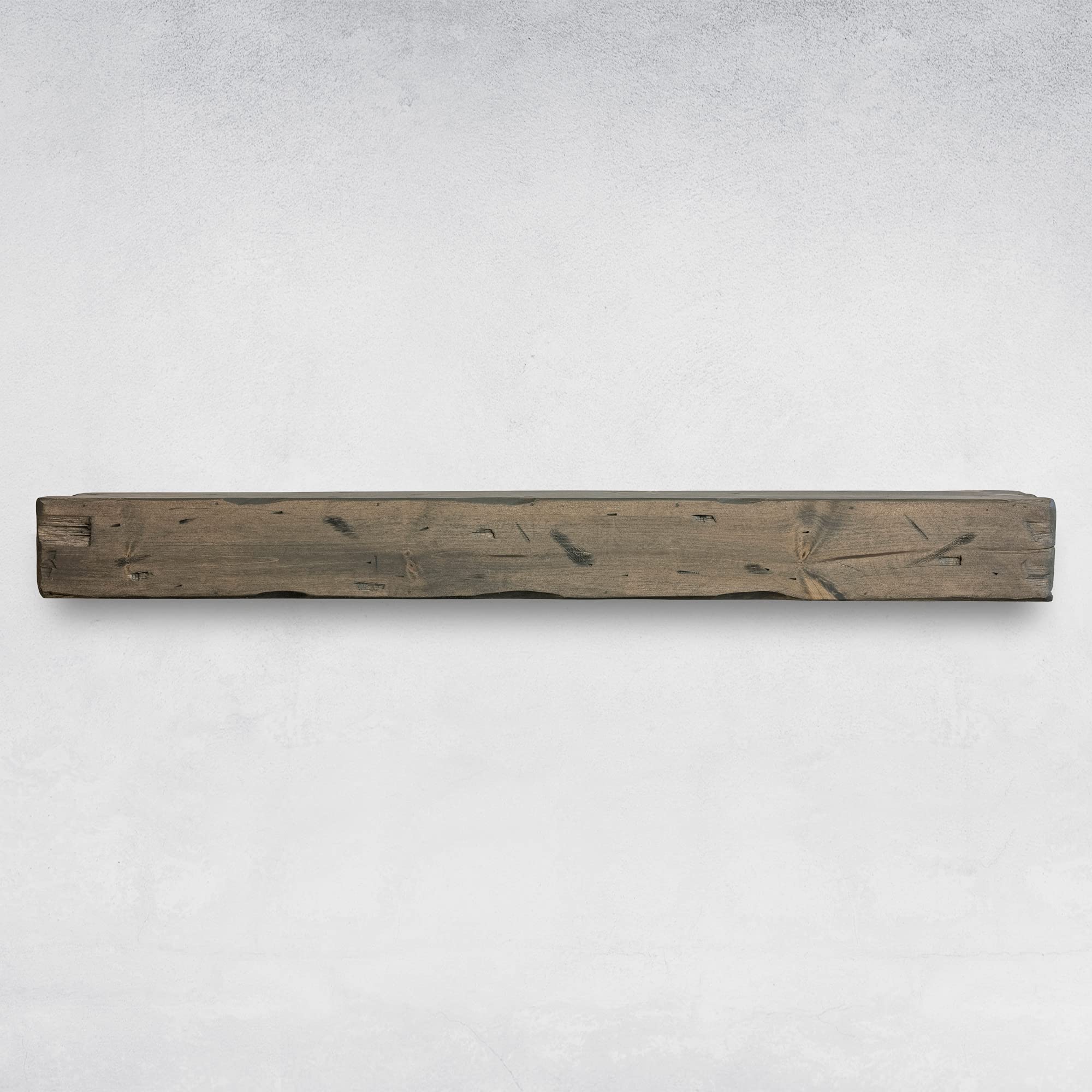 URBANDI Fireplace Mantel, Distressed, Rustic, Floating Shelf, Modern, Real Wood. (60Lx6Hx8D, Grey)