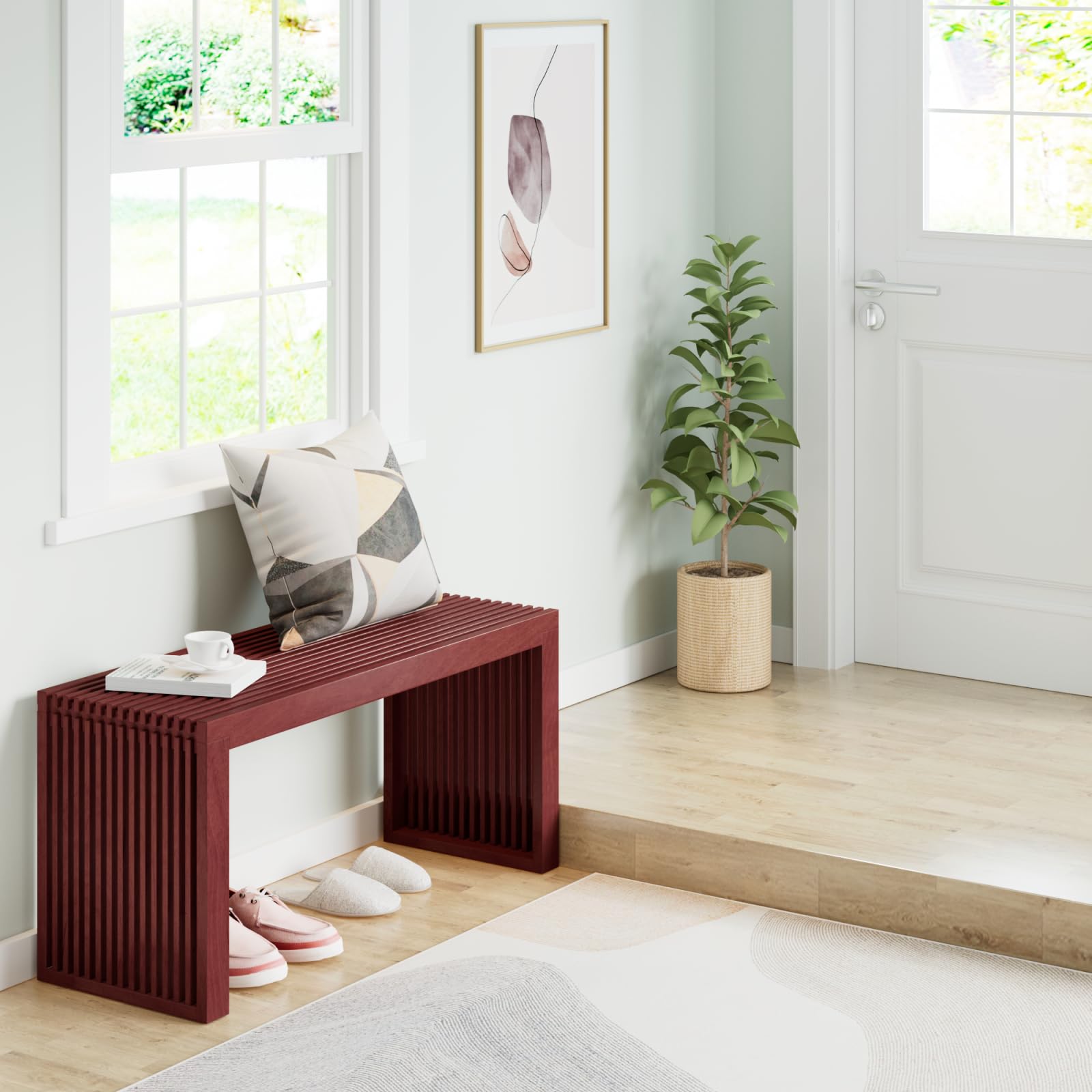 APRTAT Bamboo Small Dining Bench,Farmhouse Bench for Kitchen & Living & Dining Room Furniture Natural (Brown, Long)