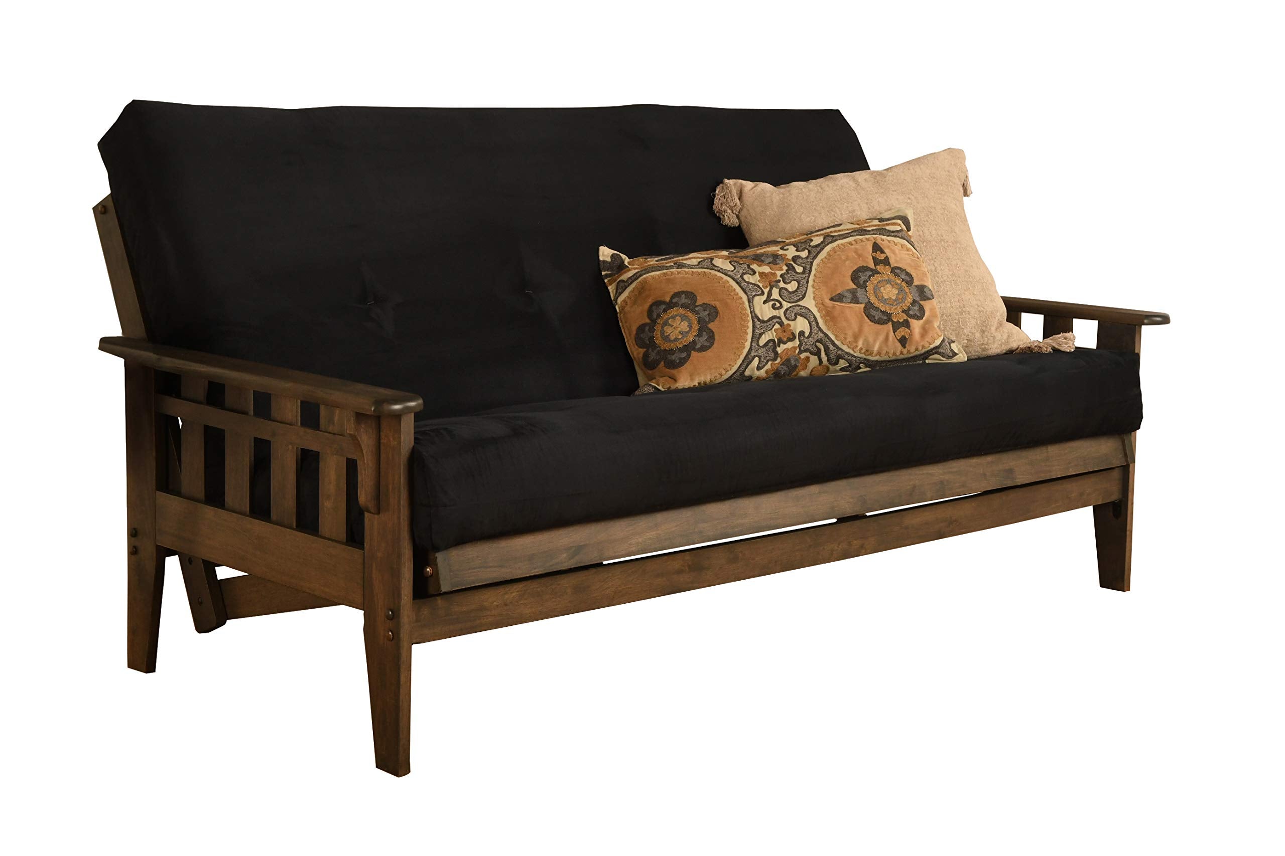 Kodiak Furniture Tucson Full Size Futon Set in Rustic Walnut Finish, Suede Black