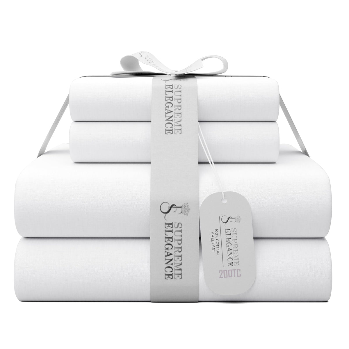 Supreme Elegance King Arctic White 100% Cotton Sheet Set, Lightweight & Breathable, 4Pc Cool & Crisp Percale Bedding Set With De