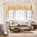 ELKCA European Style Golden Jacquard Swag Waterfall Valance for Living Room Bedroom Curtains Damask Curtain Valance for Kitchen 