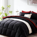 Cozyart Full Comforter Set 7 Pcs, Black And Red Bed In A Bag, All Season Lightweight Soft Reversible Bedding Sets, 1 Comforter,