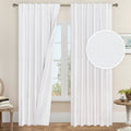 Lamit White 100% Blackout Linen Curtains, 84 Inches Linen Textured Living Room Farmhouse Curtains Full Room Darkening Back Tab A