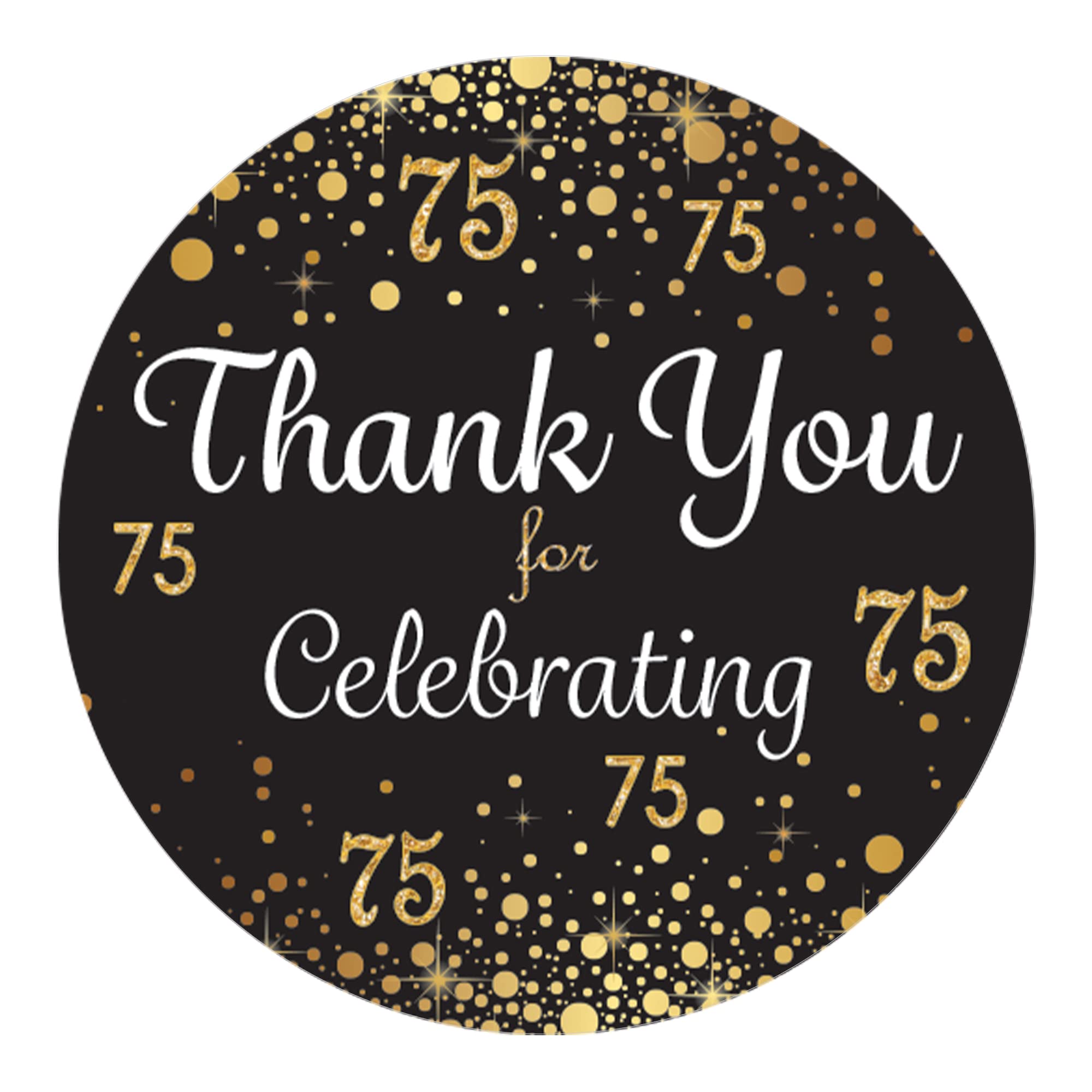Black And Gold 75Th Birthday Thank You Stickers - 1.75 In - 40 Labels