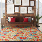 Nourison Aloha Indoor/Outdoor Blue/Grey 4' X Round Area -Rug, Easy -Cleaning, Non Shedding, Bed Room, Living Room, Dining Room, Deck, Backyard, Patio (4 Round)