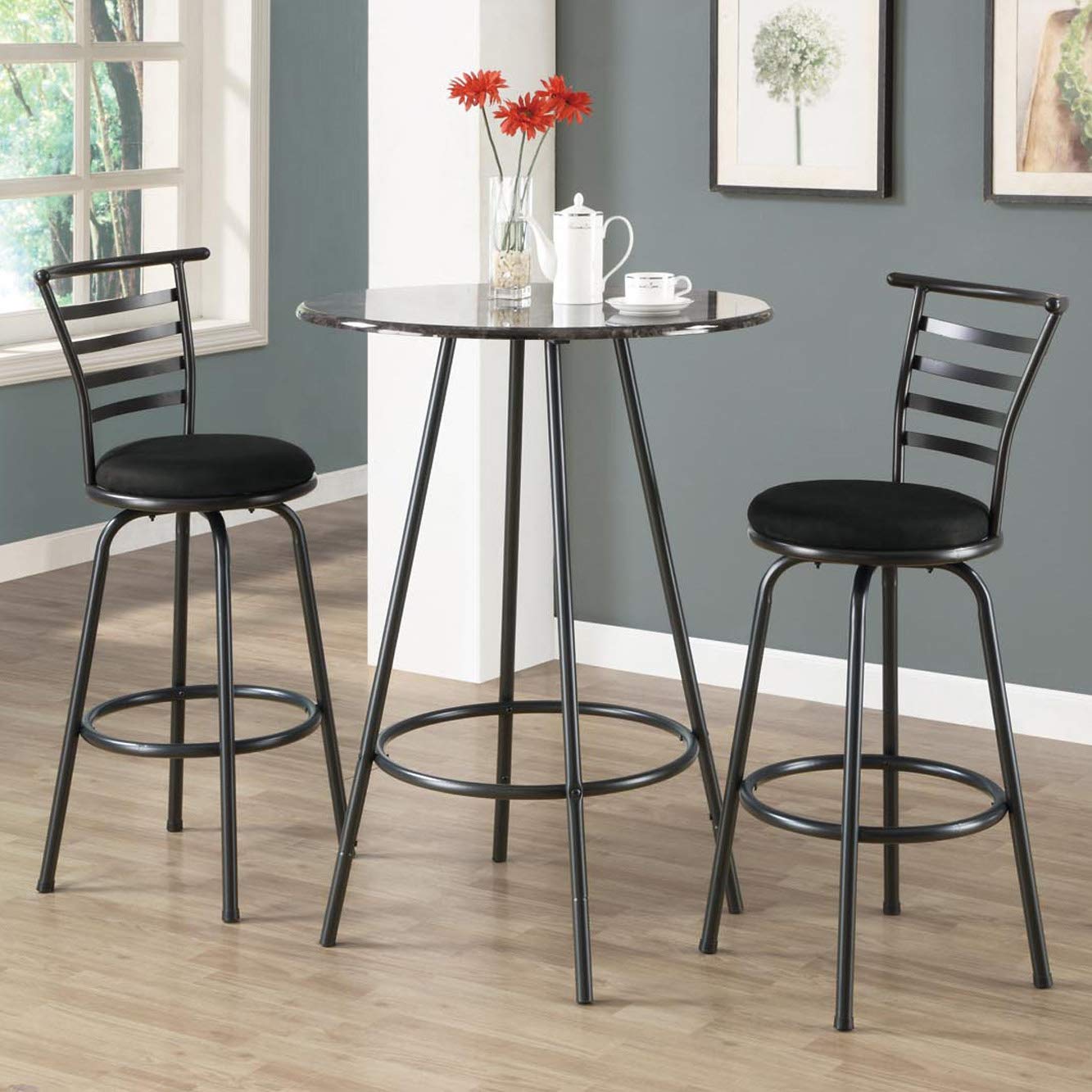 Monarch Specialties Silver Grey Metal 29-Inch High Swivel Bar Stools Set, 2-Piece