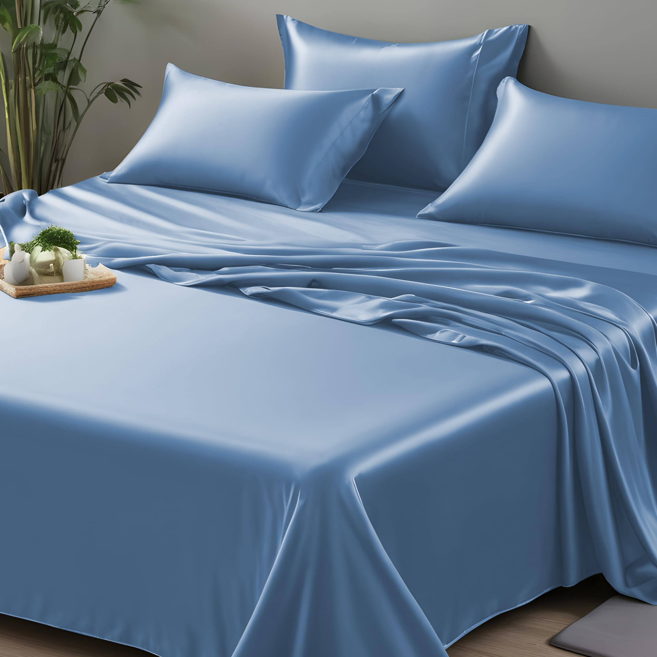 Linenwalas Queen Flat Sheet Only - Rayon Derived From Bamboo Silk Bed Sheet, Premium Breathable Cooling Sheet, Soft Top Sheet (Q