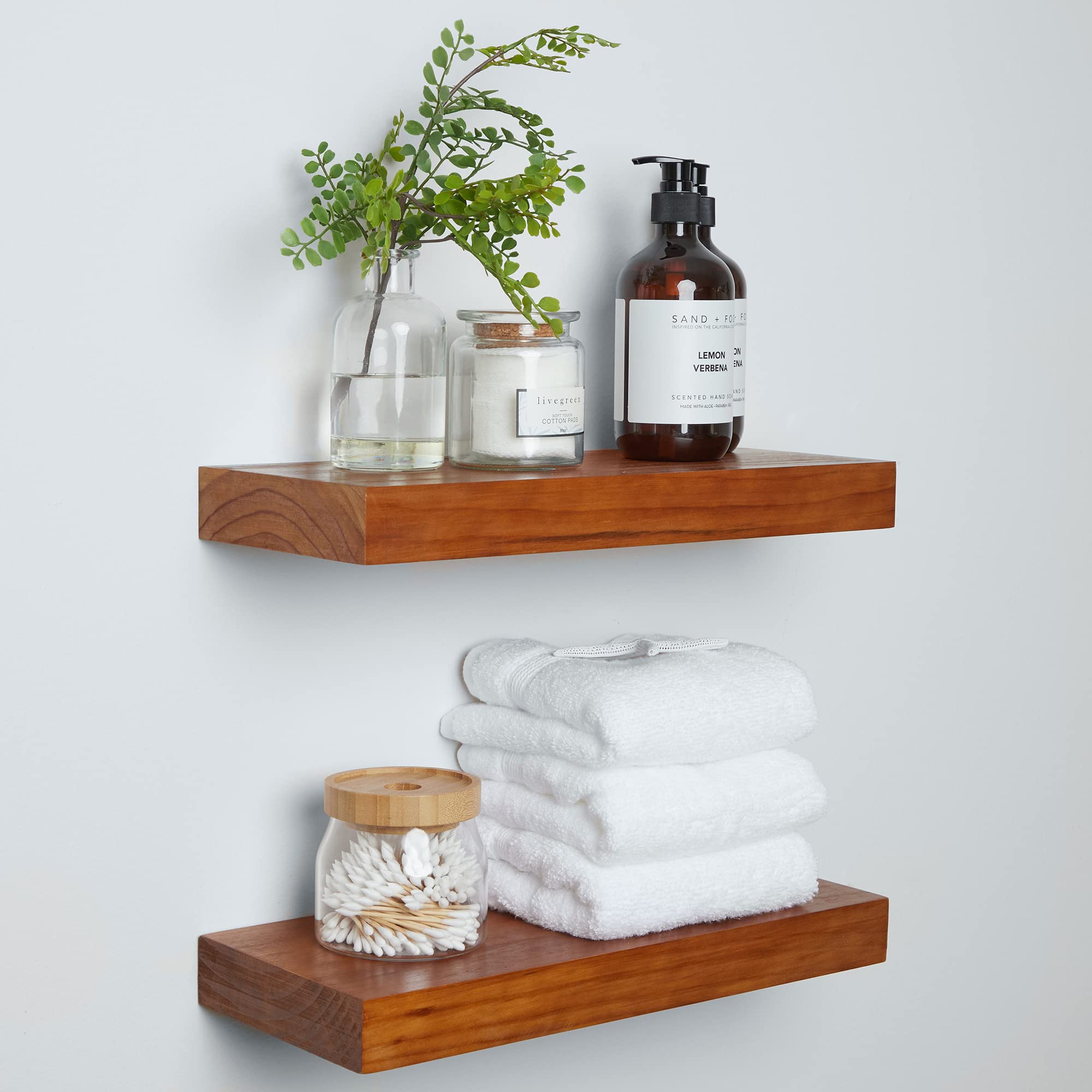Homeforia Rustic Farmhouse Floating Shelves - Bathroom Wooden Shelves for Wall Mounted - Thick Industrial Kitchen Wood Shelf - 1