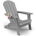 Yefu Adirondack Chair, Oversized Plastic Adirondack Chair Folding Outdoor Chairs With Cup Holder, Lawn Chair With Weather Resistant For Outside Deck Lawn Garden, Weight Capacity Up To 400 Lbs –Grey