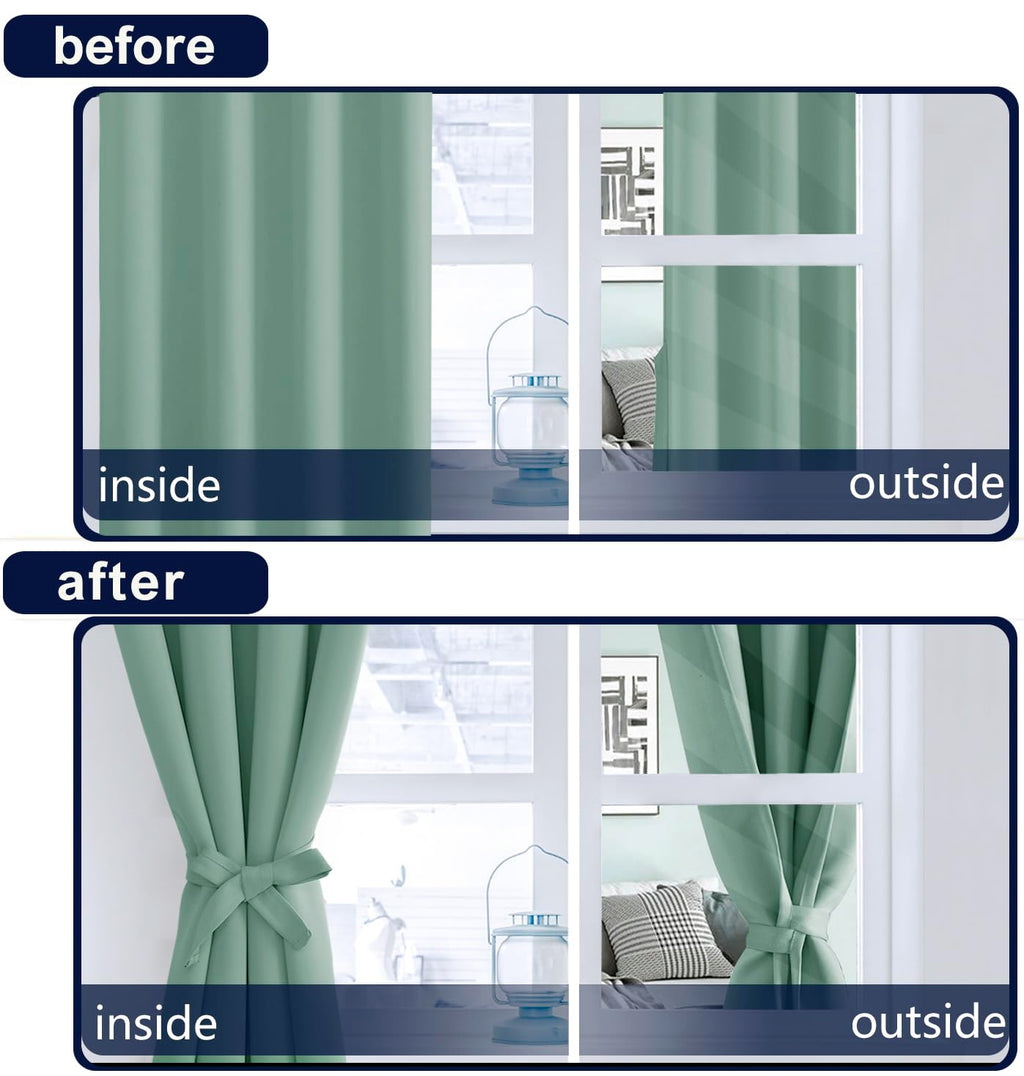 Hiasan Light Sage Curtains 63 Inch Long Sewn With Tiebacks, Rod Pocket & Back Tab Blackout Thermal Insulated Christmas Drapes, R