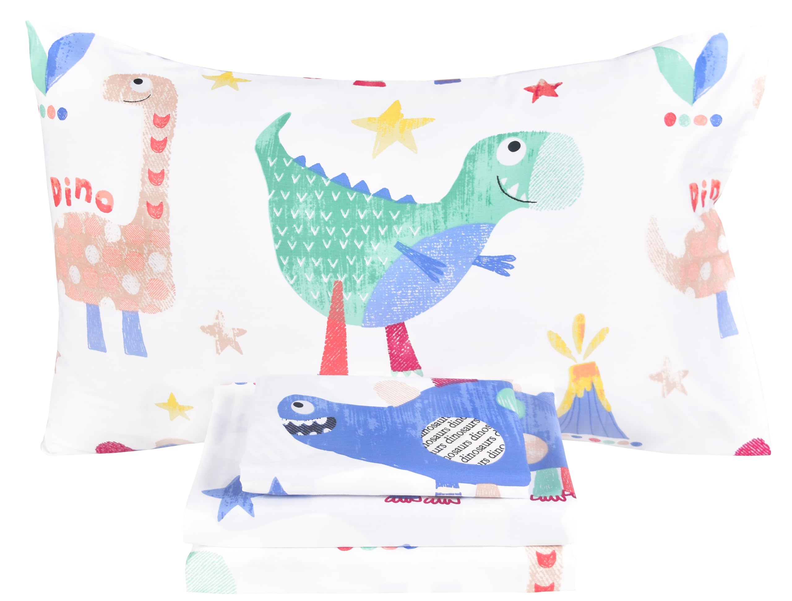Scientific Sleep Jurassic Big Dinosaur Cute Kids Teen Boys Girls 100% Cotton 4 Pcs Full Bed Sheet Set, Flat Sheet & Fitted Sheet
