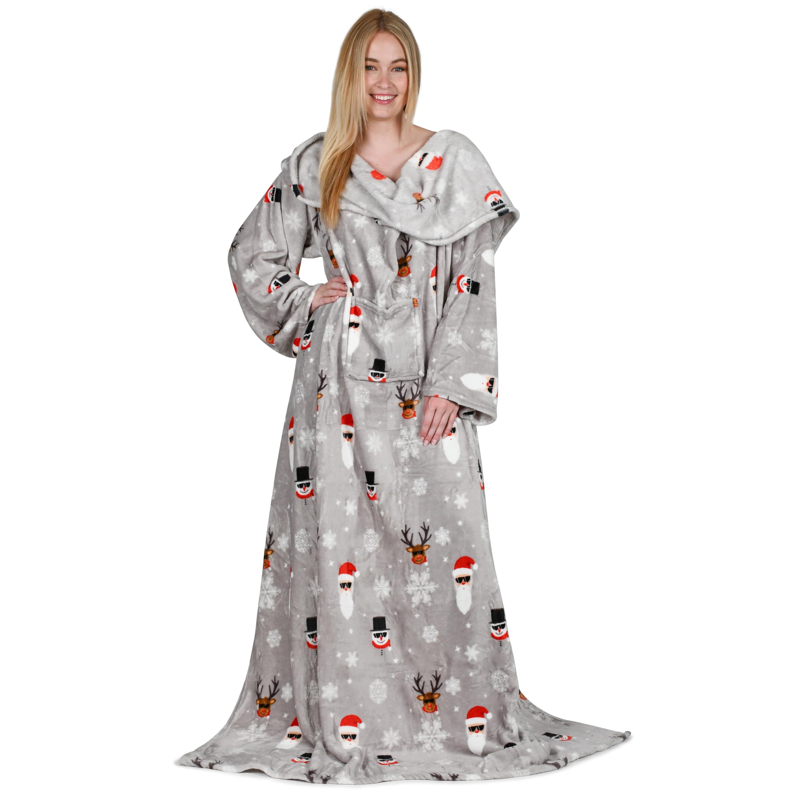 Catalonia Wearable Blanket With Sleeves And Pocket, Cozy Soft Fleece Mink Micro Plush Wrap Throws Blanket Robe For Women And Men, Ugly Christmas