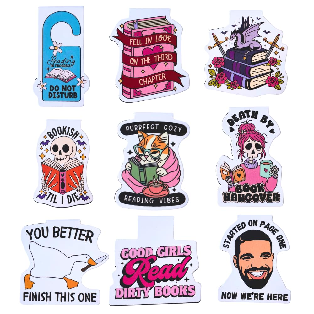 Yj Premiums 9Pc Funny Magnetic Bookmarks | Fun Cute Magnet Book Marks Reading Lost Hot Girls Read Books You Were Right Here For