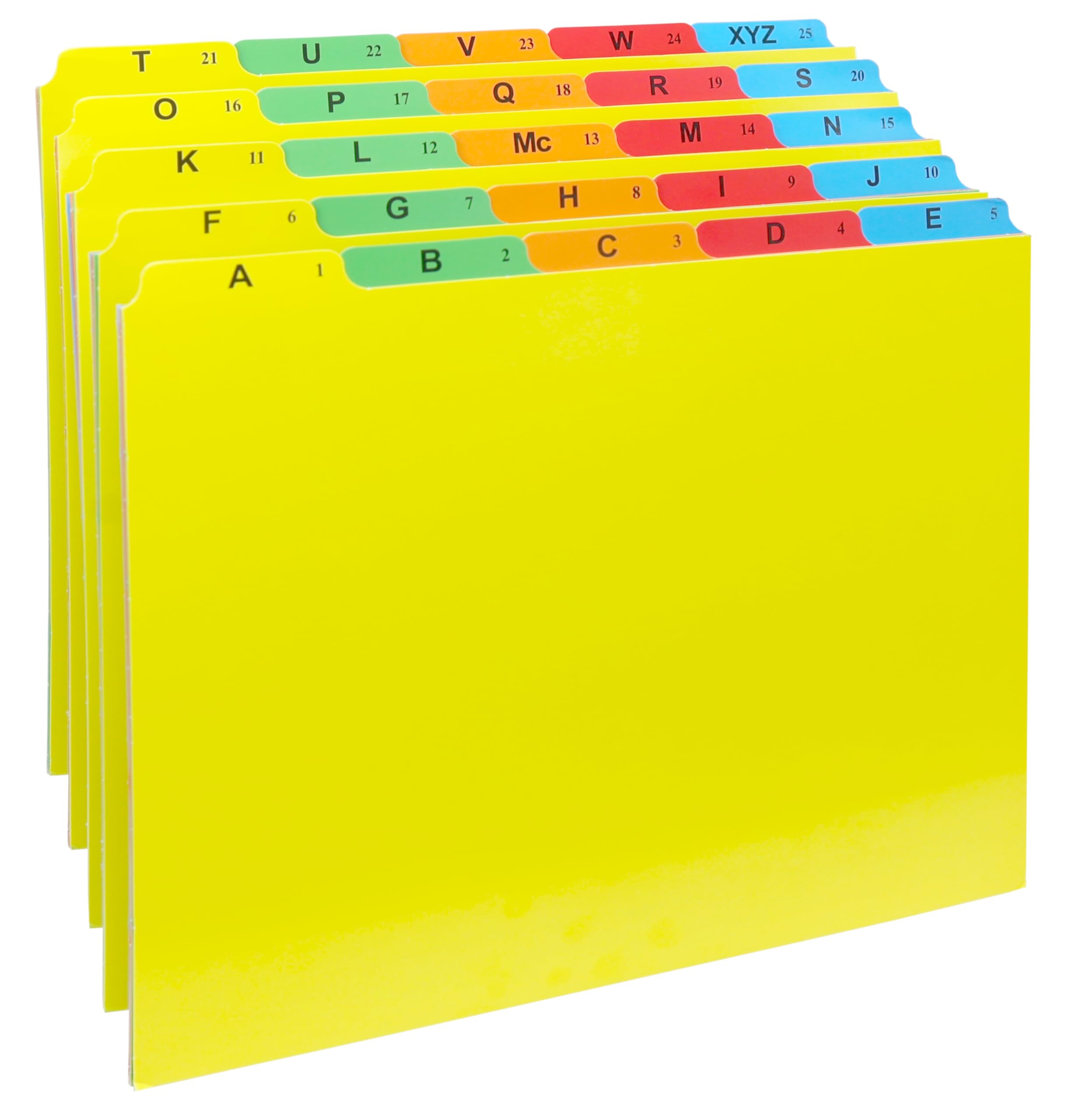 Iconikal Alphabetical File Folder Guide Dividers, A-Z Index, 5 Tabs Across Heavyweight, 5 Full Colors, Letter Size, 1/5 Cut Tab