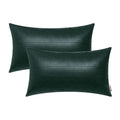 BRAWARM Dark Green Leather Throw Pillows 12 X 20 Inches, Snake Leather Pillow Covers Pack of 2, Faux Leather Decorative Lumbar P