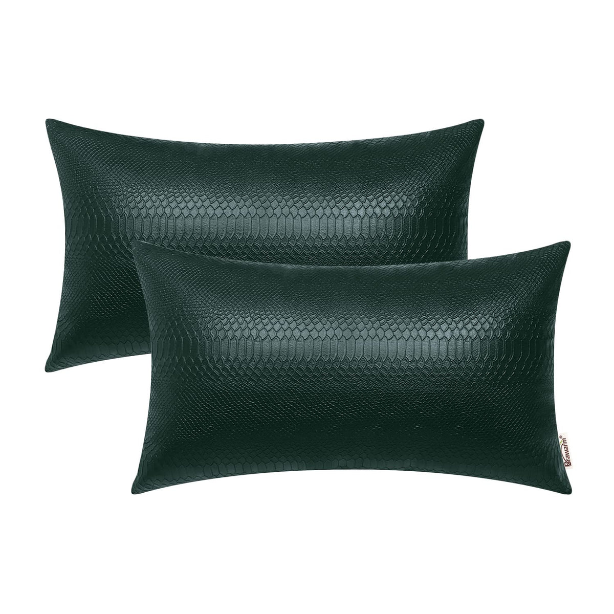 BRAWARM Dark Green Leather Throw Pillows 12 X 20 Inches, Snake Leather Pillow Covers Pack of 2, Faux Leather Decorative Lumbar P