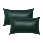 BRAWARM Dark Green Leather Throw Pillows 12 X 20 Inches, Snake Leather Pillow Covers Pack of 2, Faux Leather Decorative Lumbar P