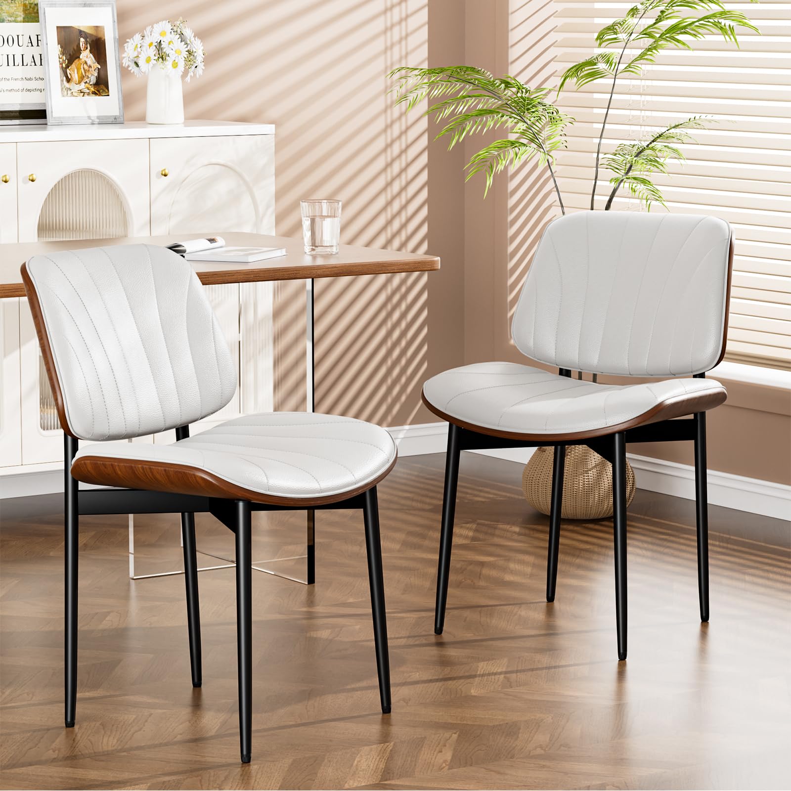 Yafiti Dining Chairs Set Of 2, Fsc Certified Mid Century Modern Accent Dining Room And Kitchen Chairs, Upholstered Pu Leather Sh