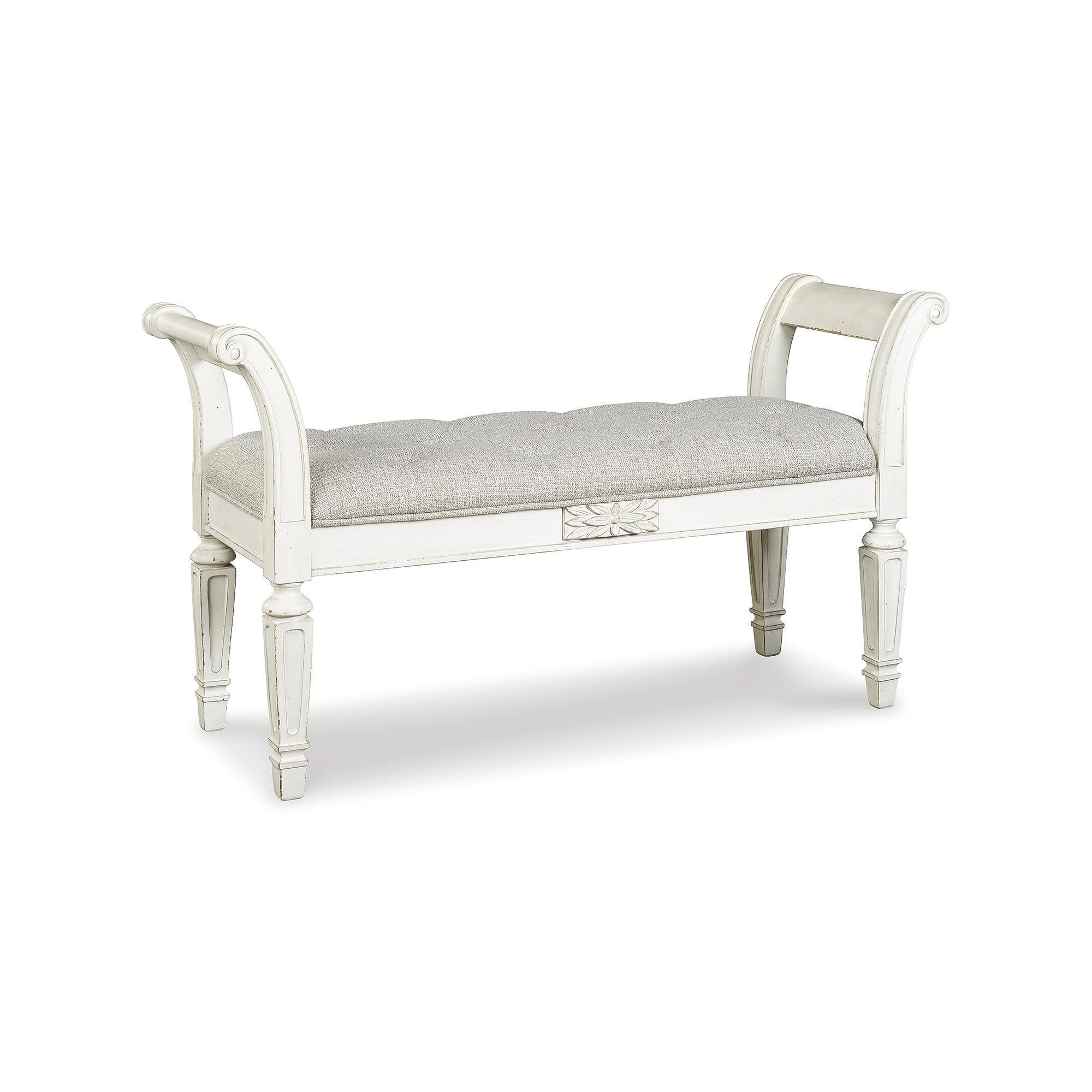 Signature Design by Ashley Realyn French Country Upholstered Tufted Accent Bench, Antique White