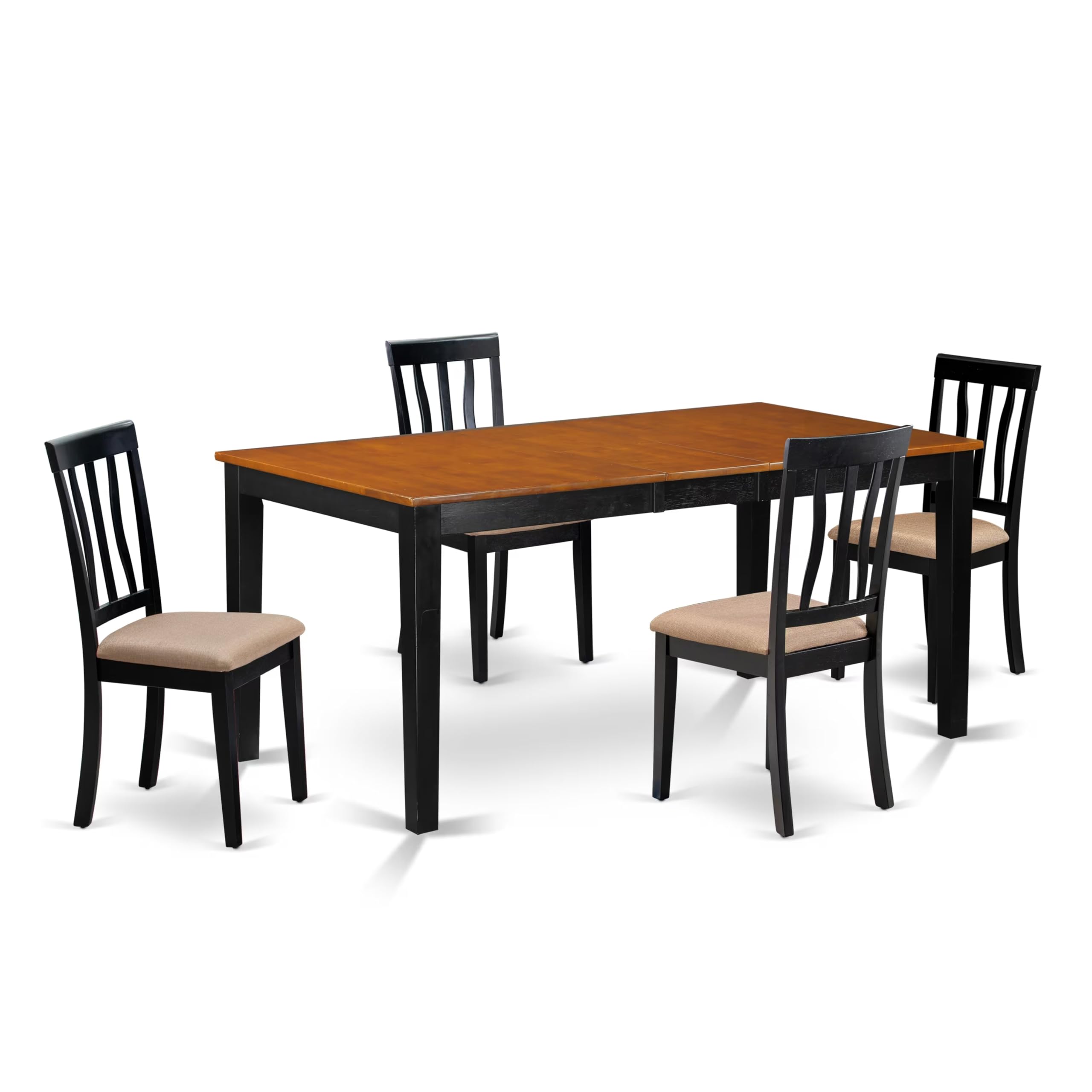East West Furniture NIAN5-BCH-C 5 Piece Dining Room Furniture Set Includes a Rectangle Kitchen Table with Butterfly Leaf and 4 Linen Fabric Upholstered Chairs, 36x66 Inch, Black & Cherry