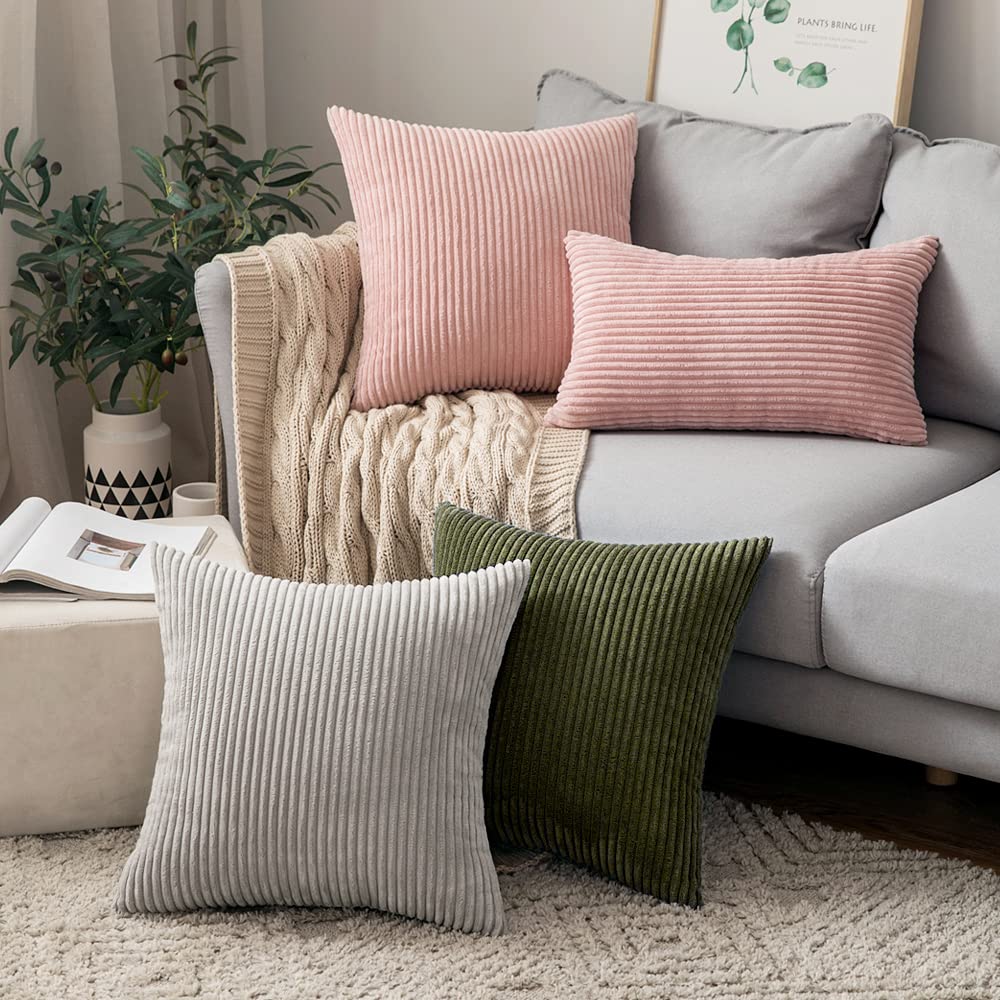 Miulee Pack Of 2 Corduroy Pillow Covers Soft Soild Striped Throw Pillow Covers Set Decorative Square Cushion Cases Pillowcases For Spring Sofa Bedroom Couch 18 X 18 Inch Olive Green