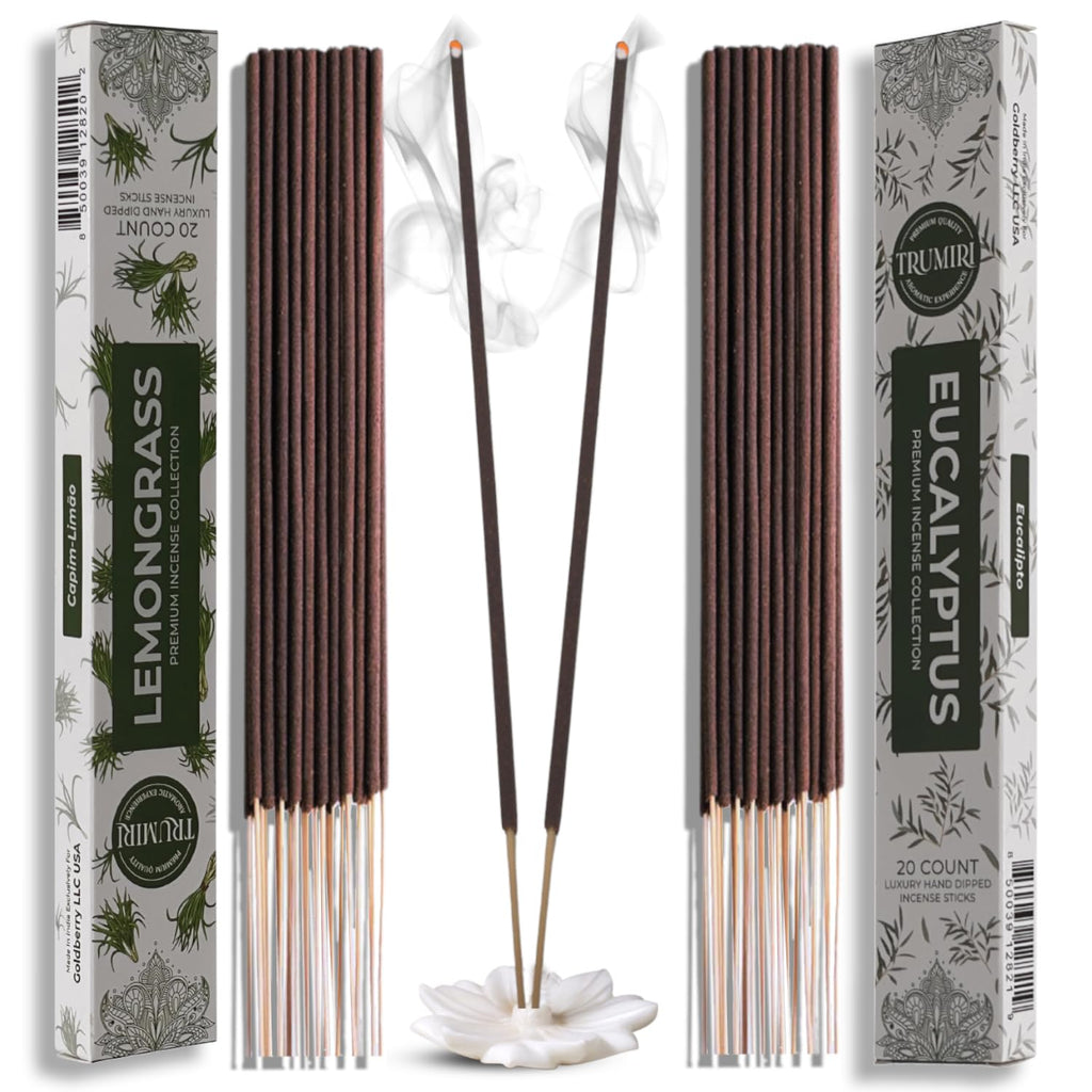 Trumiri Incense Sticks - Combo Pack of 40 Insence-Sticks - 20 Lemongrass + 20 Eucalyptus - Insenses - Insents - Incents - Inscen