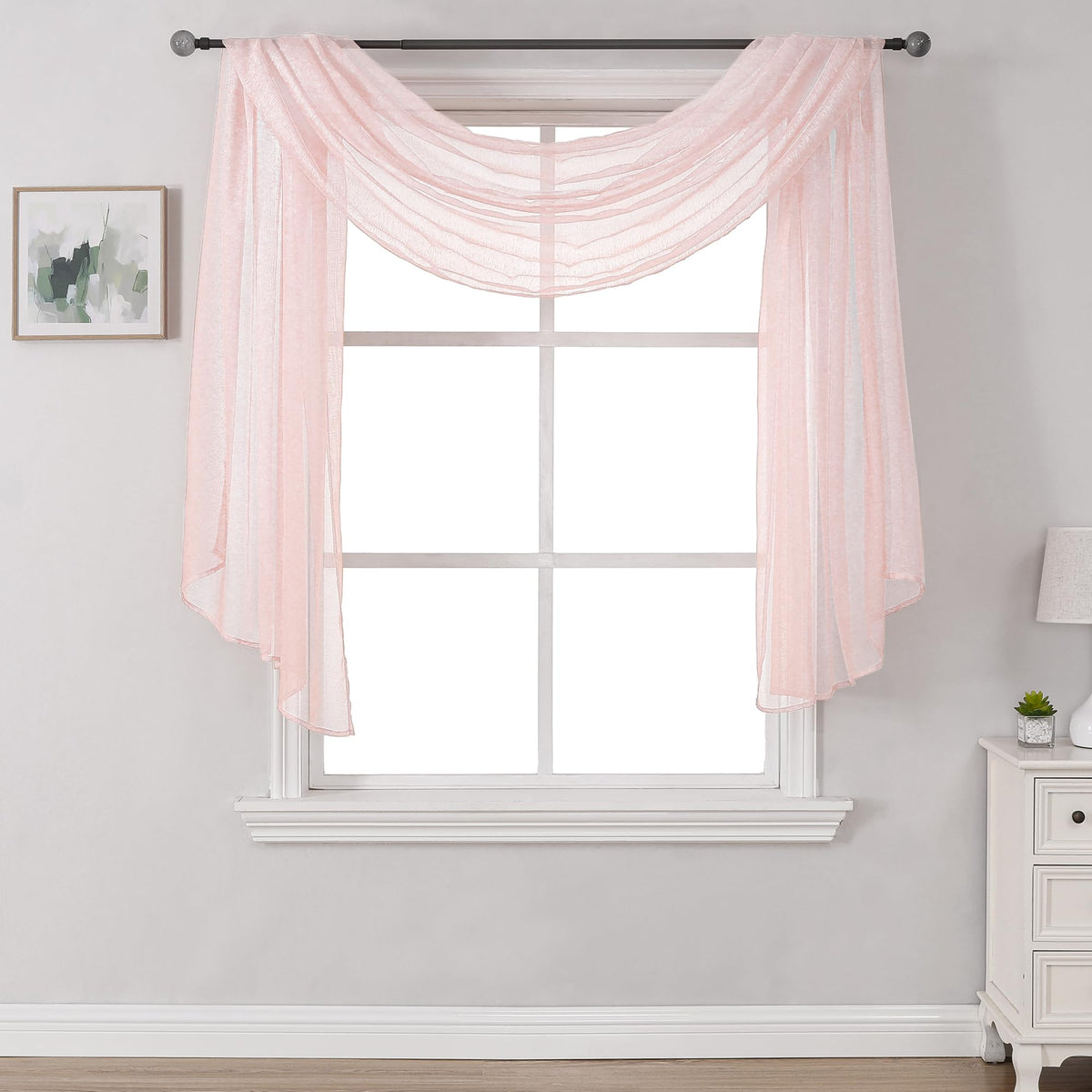 Donren Luxury Sheer Window Scarf For Window - Treatment Add To Window Curtains For Enhanced Effect (Peach Pink,144 Inch Length,1