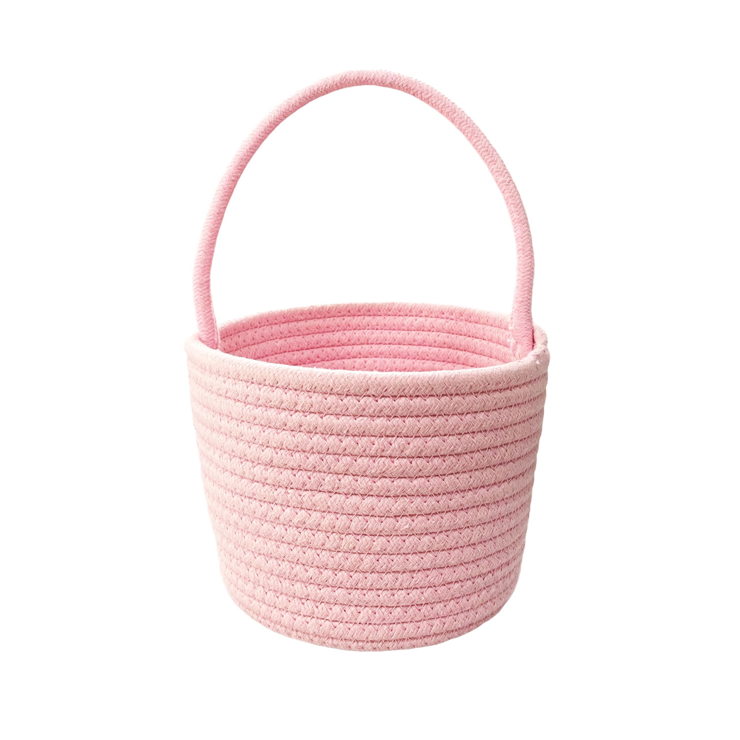DSJ Small Cotton Rope Basket with Handle Pink Woven Storage Basket 6    x 5    Little Gift Basket for Baby Shower, Easter, Chris