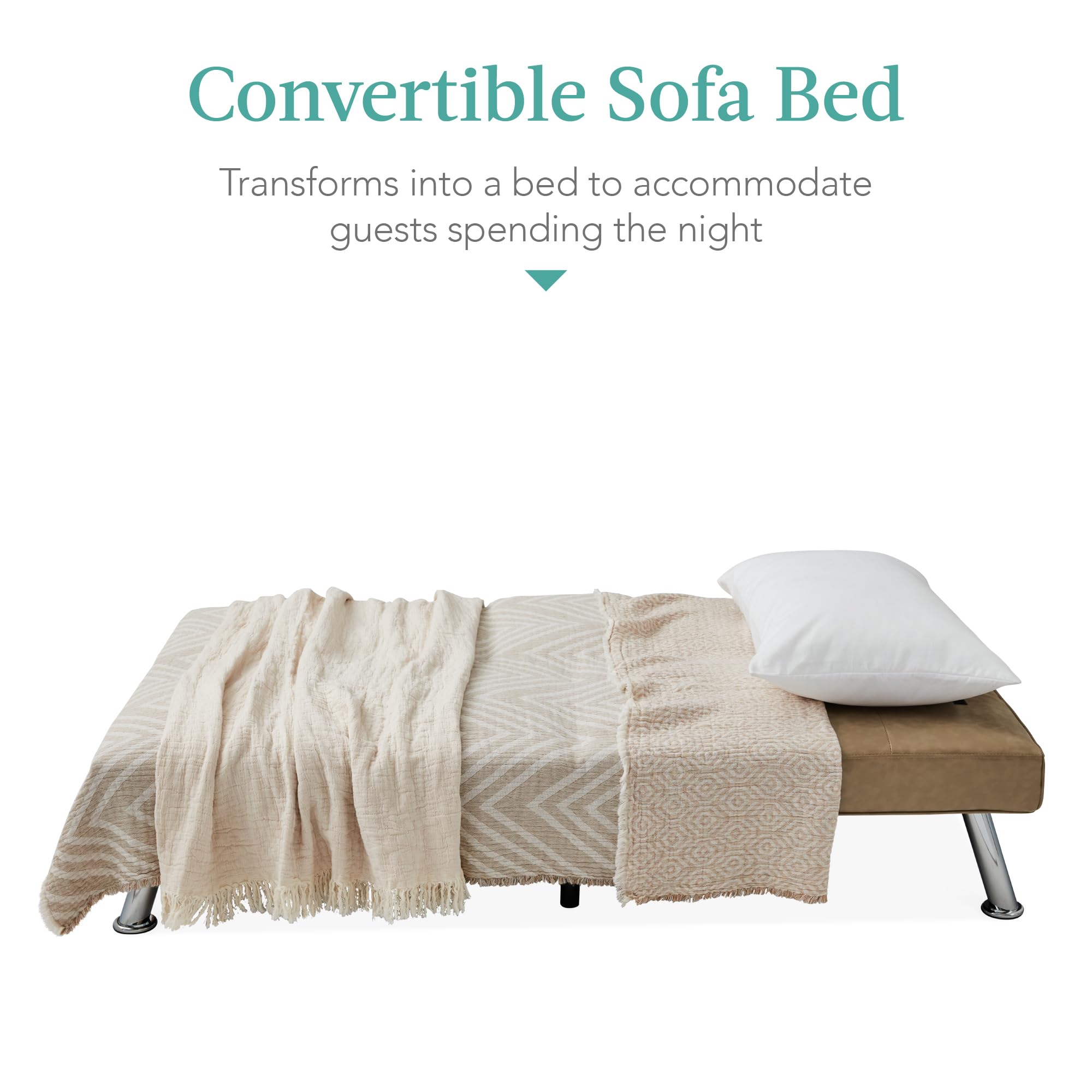 Best Choice Products Faux Leather Upholstered Modern Convertible Futon, Adjustable Folding Sofa Bed, Guest Bed W/Removable Armrests - Taupe