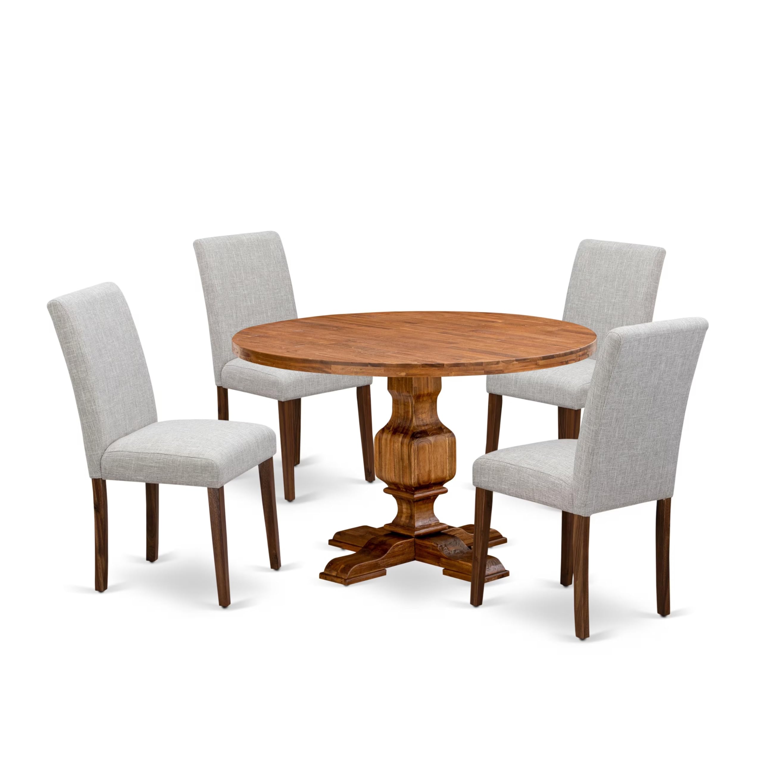 East West Furniture I3AB5-N35 5 Piece Dining Room Table Set Includes a Round Dining Table with Pedestal and 4 Doeskin Linen Fabric Upholstered Parson Chairs, 48x48 Inch, Antique Walnut